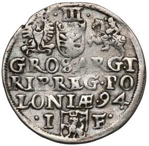 Sigismund III Vasa, Trojak Olkusz 1594 - mark on Av - RARE