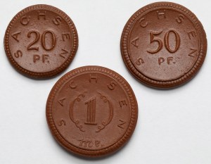 Germany, Saxony, 20-50 fenig and 1 mark 1921, Meissen - set (3pcs)