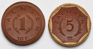 Allemagne, Saxe, 1-5 marks 1921, Meissen - set (2pcs)
