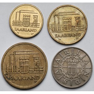 Niemcy, Saara, 10-100 franków (franken) 1954-1955 - zestaw (4szt)