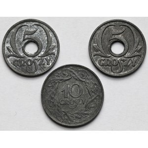 Generalna Gubernia, 5-10 groszy 1923-1939 - zestaw (3szt)