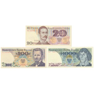 Zestaw 20, 200 i 1.000 zł 1982-1988 (3szt)