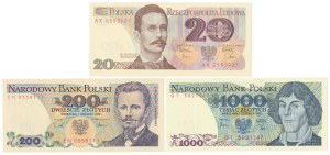 Jeu de 20, 200 et 1 000 zlotys 1982-1988 (3pc)