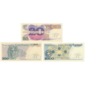 Zestaw 20, 200 i 1.000 zł 1982-1988 (3szt)
