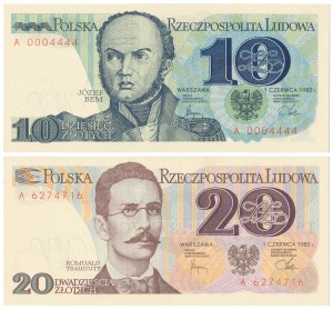 10 et 20 zloty 1982 - A - set (2pc) dont 10 zloty avec un beau chiffre