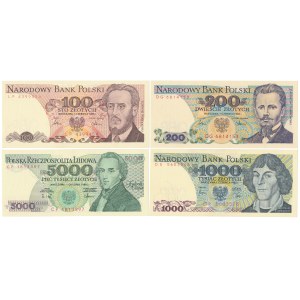 Zestaw 100, 200, 1.000 i 5.000 zł 1982-1988 (4szt)