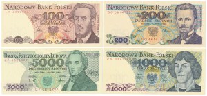 Série de 100, 200, 1 000 et 5 000 zlotys 1982-1988 (4pc)