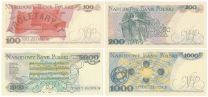 Série de 100, 200, 1 000 et 5 000 zlotys 1982-1988 (4pc)