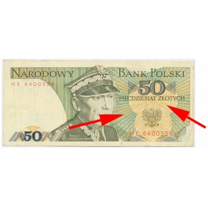 BŁĄD DRUKU 50 złotych (1988) - brak daty i podpisów