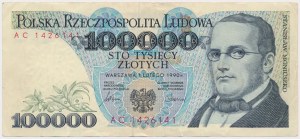ERREUR D'IMPRESSION 100 000 PLN 1990 - l'impression de l'avers principal se retrouve au verso