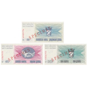 Bośnia i Hercegowina, 25, 50 i 100 Dinara 1992 - SPECIMEN - zestaw (3szt)