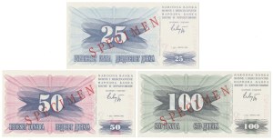 Bosnie-Herzégovine, SPECIMEN 25, 50 et 100 Dinara 1992 set (3pc)