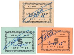 Israel, KIBBUTZ YRON, 5 Ag., 1/2 and 20 and 5 Shkel (3pcs)