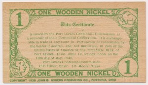 Potrt Lavaca, Texas, Centennial Celebration Souvenir - One Wooden Nickel 1938
