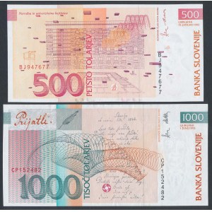 Słowenia, 500 i 1.000 Tolarjev 1992-1993 - zestaw (2szt)