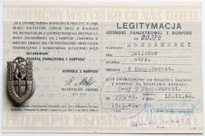 PSZnZ, Badge, 2nd Polish Corps [020371] + ID card - after Możdzeński Heliodor rifleman