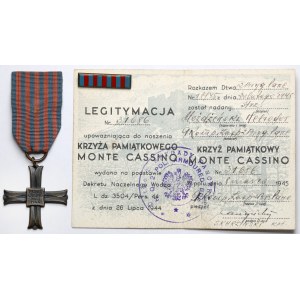 PSZnZ, Krzyż Monte Cassino [31686] + legitymacja i baretka - po strzelcu Możdzeńskim Heliodorze