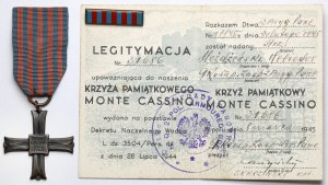 PSZnZ, Monte Cassino Cross [31686] + ID card and badge - after Możdzeński Heliodor rifleman