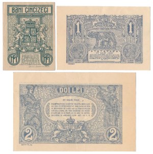 Roumanie, 50 Bani, 1 et 2 Lei 1917-1920 - set (3pcs)