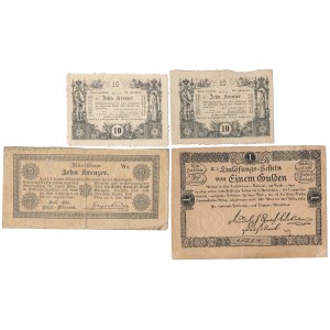 Austria, 3x 10 Krajcarów i 1 Gulden 1811-1860 - zestaw (4szt)