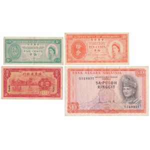 Chiny, Hong-Kong i Malezja, zestaw banknotów 1934-1976 (4szt)