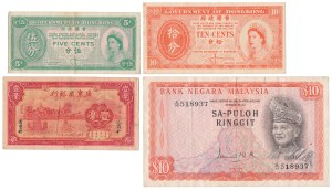 Chine, Hong-Kong et Malaisie set de billets 1934-1976 (4pc)