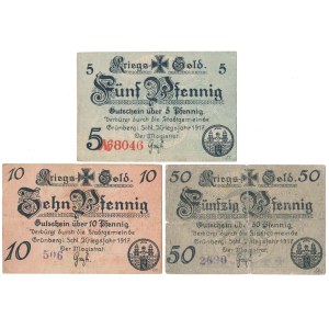 Grunberg (Zielona Góra), 5, 10 i 50 Pfg 1917 - zestaw (3szt)