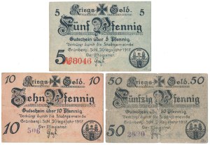 Zielona Góra [Grunberg], 5, 10 et 50 Pfg 1917 - set (3pcs)