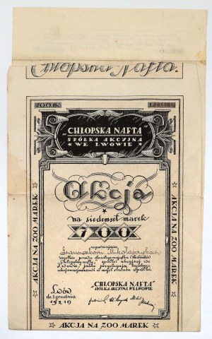 Bauernölgesellschaft Akc. in Lviv, 700 mkp 1921 - selten