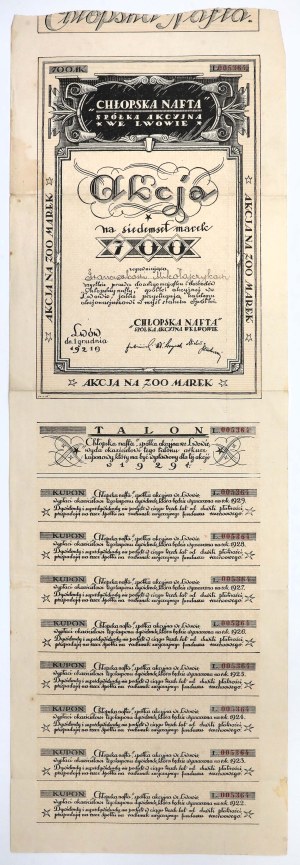 Bauernölgesellschaft Akc. in Lviv, 700 mkp 1921 - selten