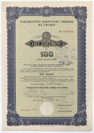 Lviv, Towarzystwo Kredytowe Ziemskie, 4,5% Lettre de privilège 100 zl 1934