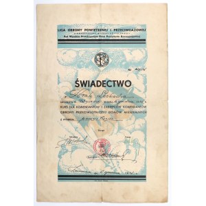 Liga Obrony Powietrznej i Przeciwgazowej, Świadectwo ukończenia kursu 1938 r.