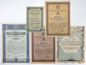 Set of Second Republic Bonds + Spinning and Weaving Plant 500 mkp 1924 (5pcs)