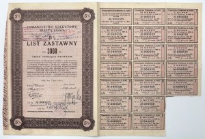 Łódź, Towarzystwo Kredytowe Miejskie, Lettre de privilège pour 3 000 zlotys 1938 - Numéro LOW 000028
