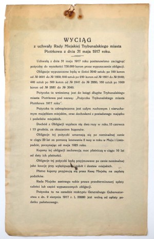 Emprunt de 6% de la ville tribale de Piotrków 1917, obligation de 250 couronnes datée du 11 novembre 1918