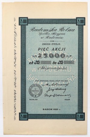 Radomska Rolna, Em.2, 5x 25.000 mkp 1923 - blank