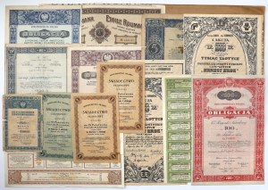 Set of securities, mostly Poland, including original envelope from Ernest Erbe