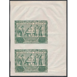 50 złotych 1936 Dąbrowski - AO - awers bez druku głównego - nierozcięte 2 sztuki