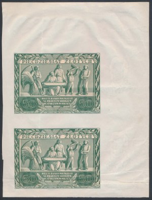 50 zloty 1936 Dąbrowski - AO - avers sans impression principale - non coupé 2 pièces - ex.Lucow