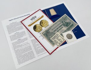 Exemplaire de 1 or 1928, médaillon et billet de 100 roupies - set (3pcs)