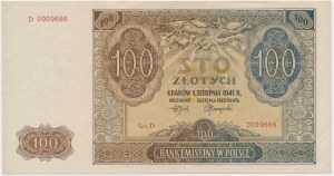 100 złotych 1941 - D - 0009666 - niski numer
