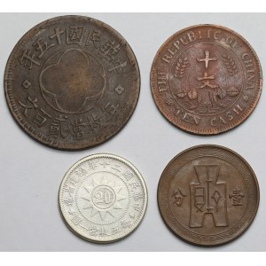 Chiny, Monety brązowe i srebrna - zestaw (4szt)