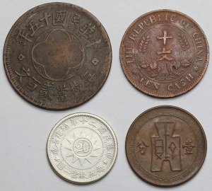 Chine, Pièces de bronze et d'argent - set (4pcs)