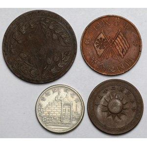 Chiny, Monety brązowe i srebrna - zestaw (4szt)