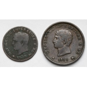 Włochy, Napoleon I, 1-3 centesimi 1810-1811-M, Milan - zestaw (2szt)