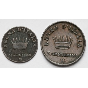 Włochy, Napoleon I, 1-3 centesimi 1810-1811-M, Milan - zestaw (2szt)