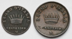 Italy, Napoleon I, 1-3 centesimi 1810-1811-M, Milan - set (2pcs)