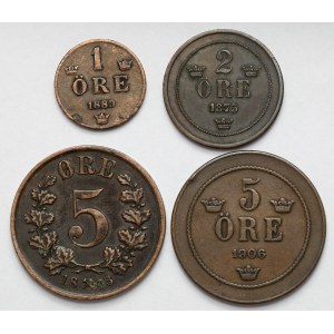 Szwecja i Norwegia, 1-5 ore 1875-1906 - zestaw (4szt)