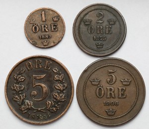 Suède et Norvège, 1-5 minerai 1875-1906 - set (4pc)