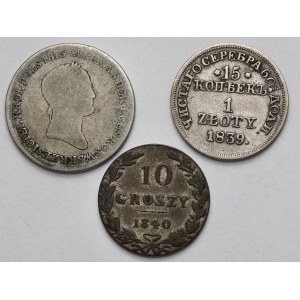 1 złoty 1832-1839 i 10 groszy 1840 - zestaw (3szt)